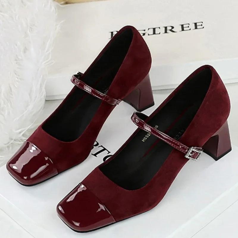 Designer Fashion Buckle Strap Mary Janes Women Square heel Shoes Dress Footwear Leopard Print Female Soft Round Toe Ladies Shoes