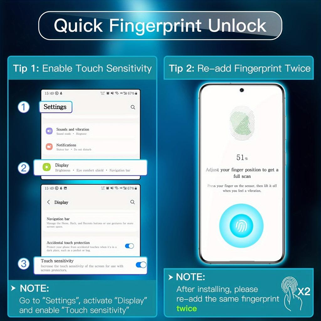 2pcs Fingerprint Unlocking Tempered Glass For Samsung Galaxy S26 S25 Edge S24 S23 Ultra S22 S21 S20 FE S10 S9 S8 Note 20 Ultra 5G Screen Protector