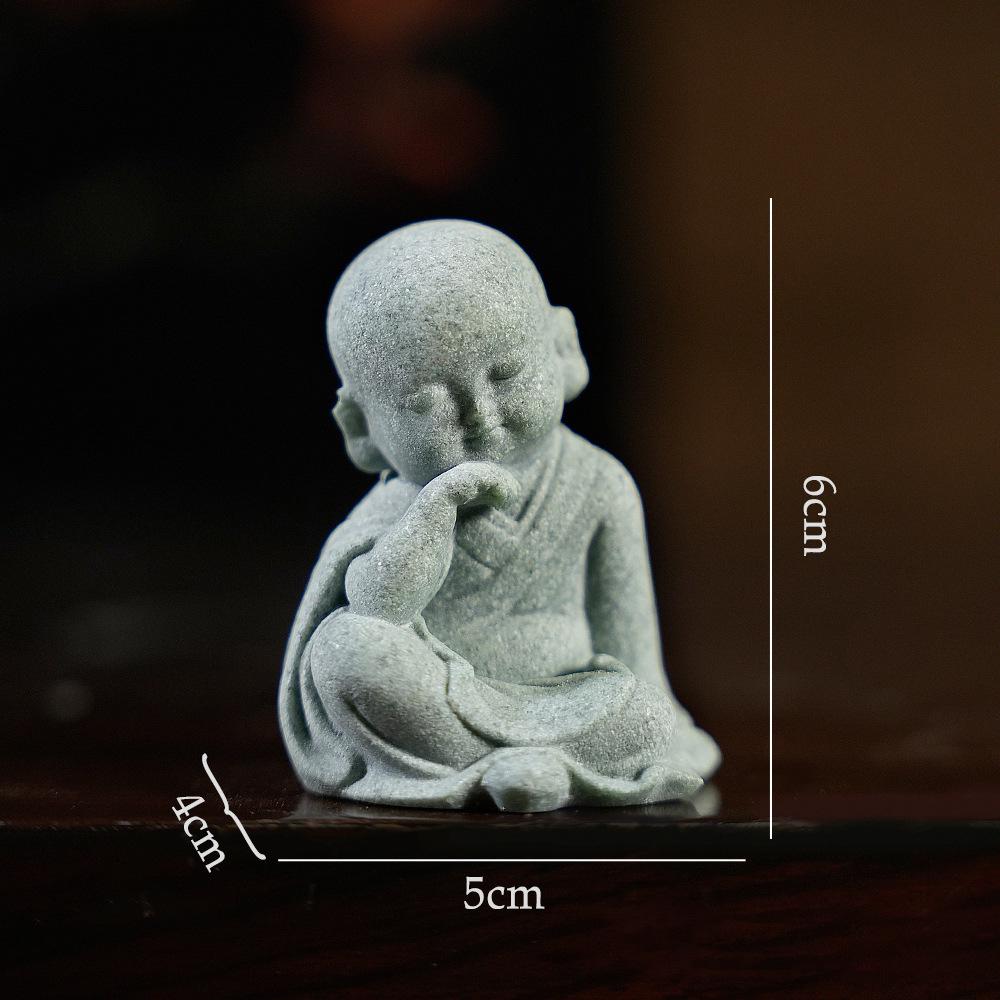 Green Sandstone Little Monk Zen Ornaments - Desktop Rockery Bonsai for Tea Table or Living Room.