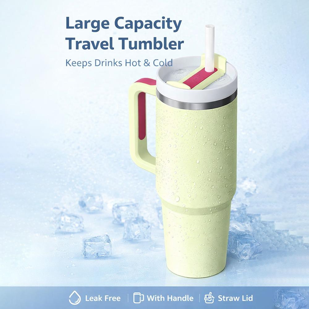 Insulated Tumbler with Handle and Straw Lid, 40oz Large Capacity Travel Mug, Stainless Steel Vacuum Cup for Cold Drinks