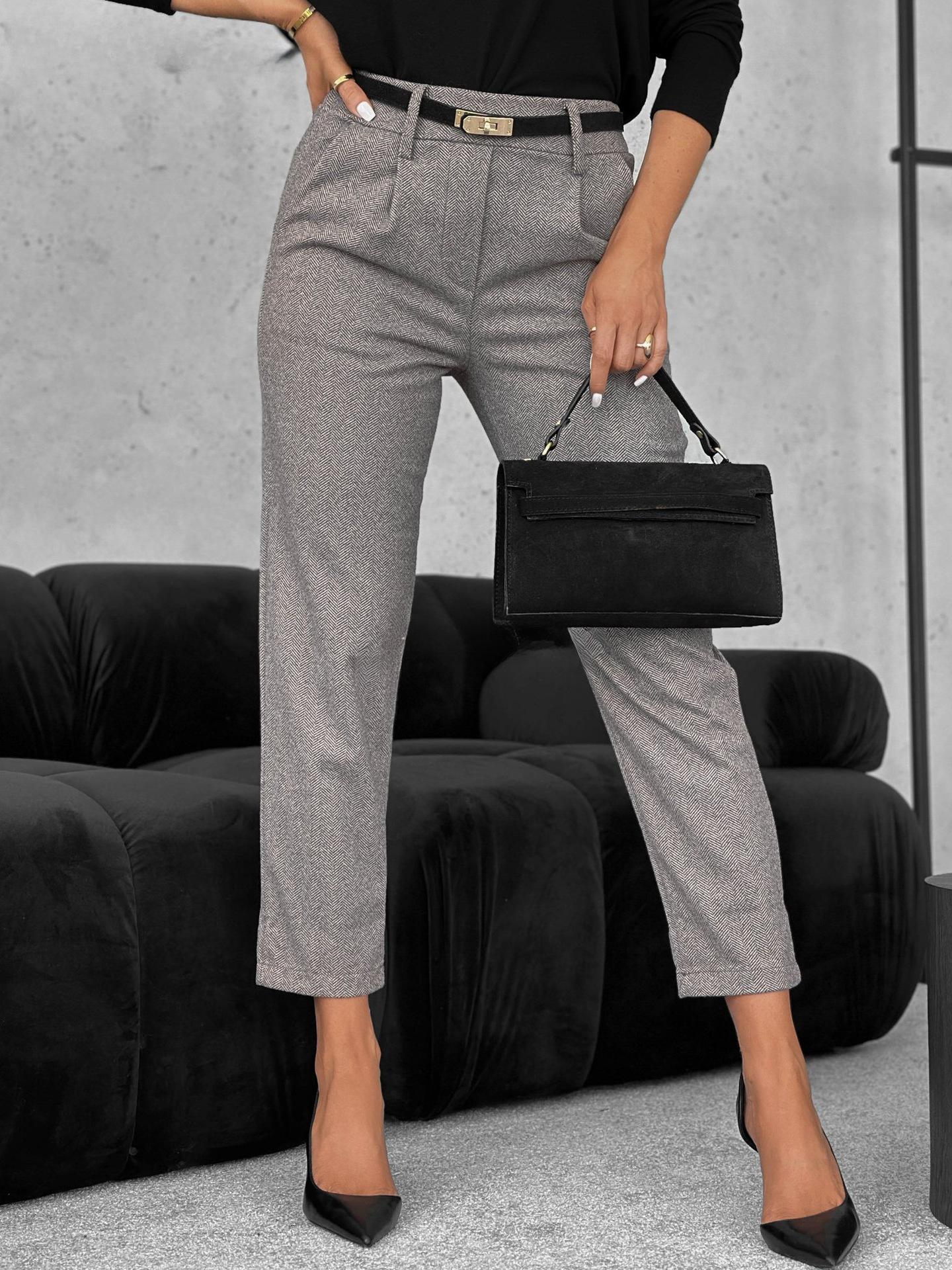 

European and American High-Waisted Straight-Leg Nine-Point Slimming Suit Pants for Women - Slim-Fit Formal Commuter Wear Medium серый