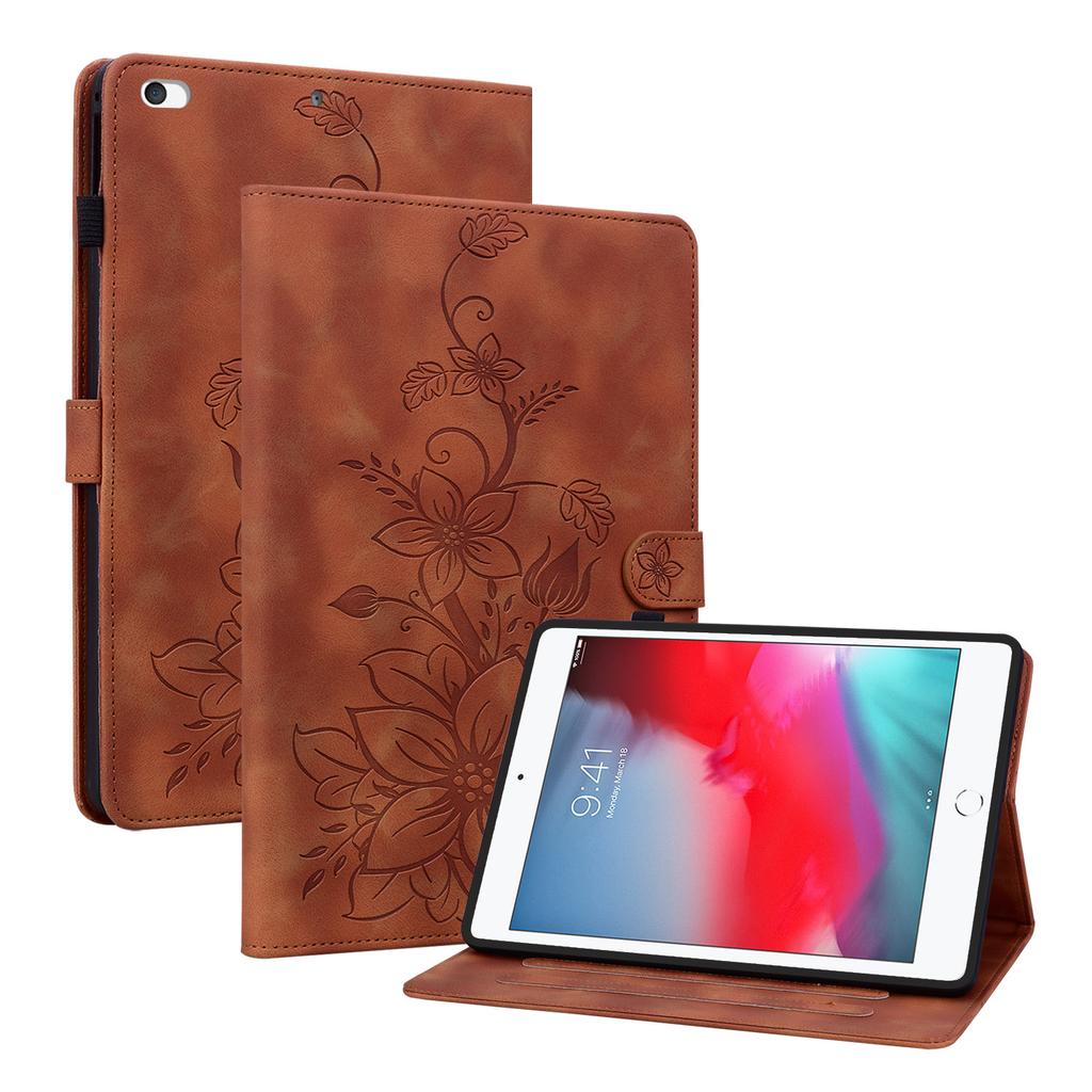 עבור אפל אייפד מיני (2019) (ידוע גם כ-iPad mini 5, iPad mini (דור 5)).כיסוי טאבלט מעור PU בעיצוב פרחוני מעודן