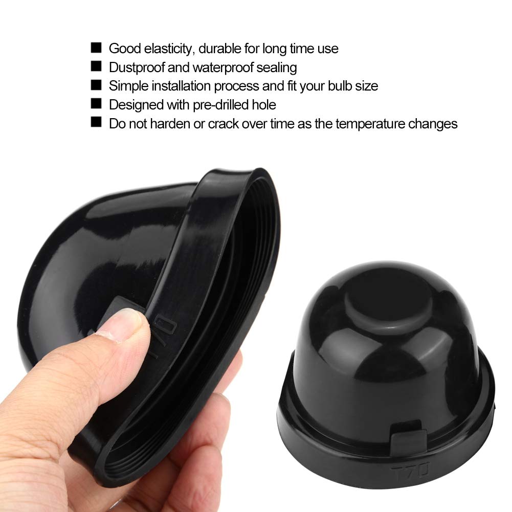 Qiilu 2pcs 70mm Car LED Light Bulb Headlight Rubber Waterproof Dustproof Ceiling Cover Cap