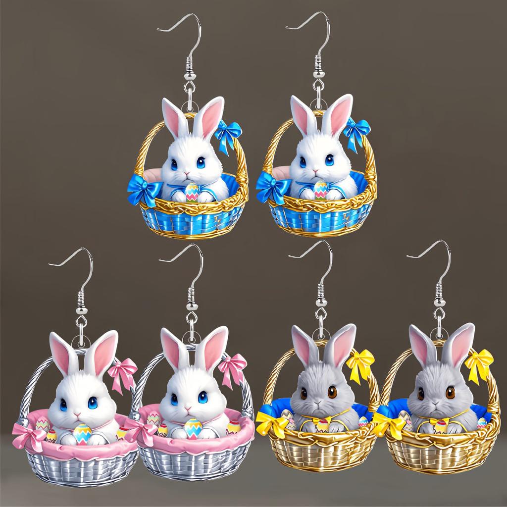 2D Cartoon Flat Flower Rabbit Earrings Cartoon Cute Animal Rabbit Pendant Earrings Resurrection Festival Party Jewelry Accessori