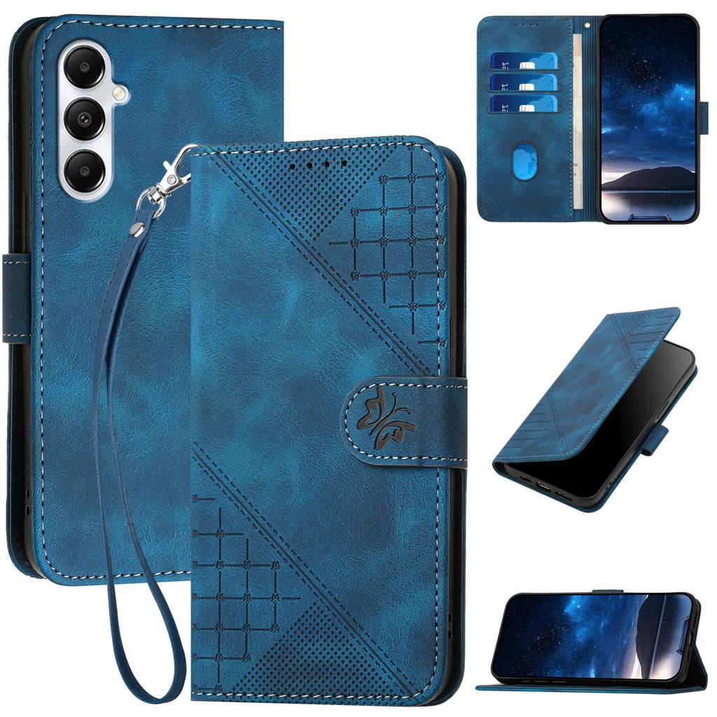 For Samsung Galaxy A16 5G/A16 4G Leather Wallet Case Butterfly Flower Imprinted Phone Cover with Strap