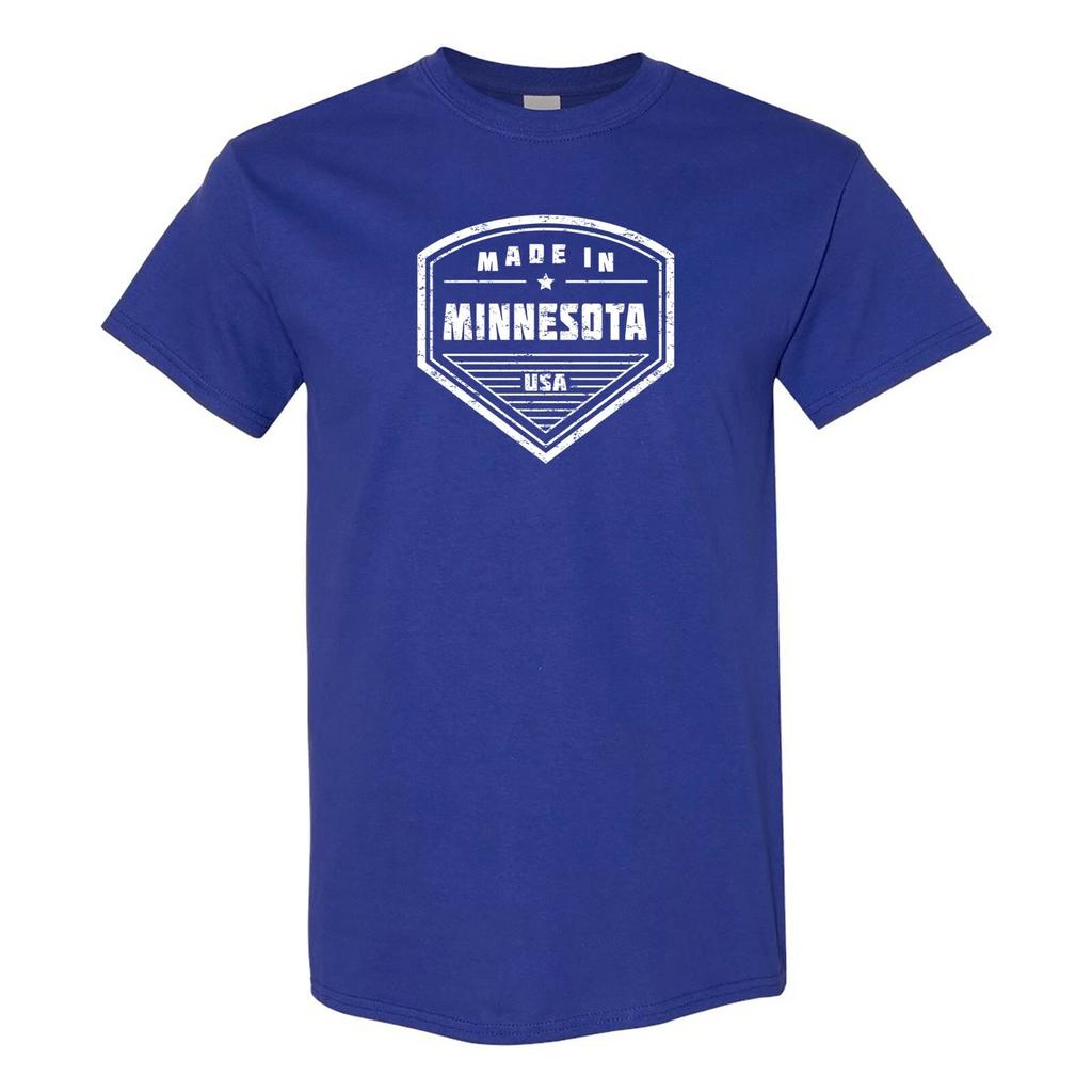 Made in Minnesota Badge- Hometown Pride State Short Sleeve T-Shirt - Cobalt