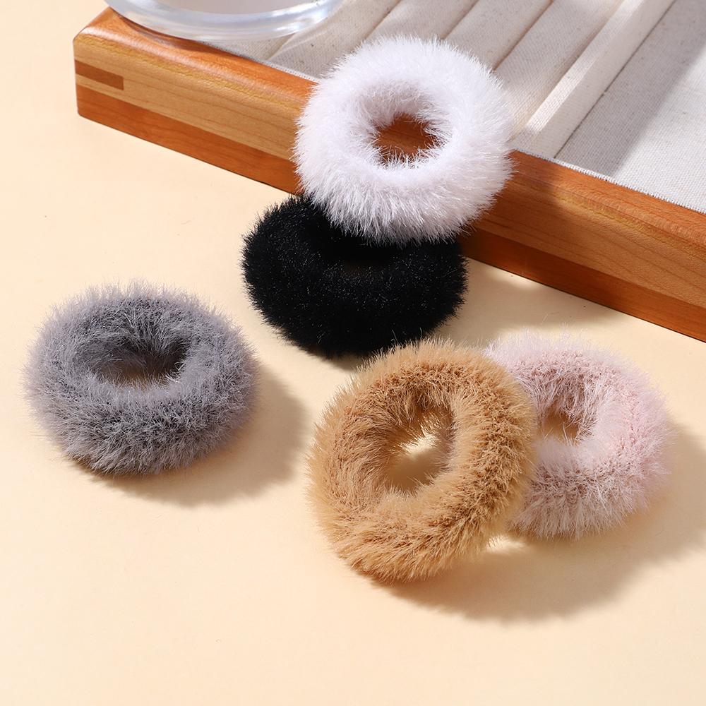 5pcs/bag Girls Mini Colorful Plush Hair Ring Fat Intestine Ring Baby Cute Hairy Head Rope Furry Rubber Band Hair Accessories