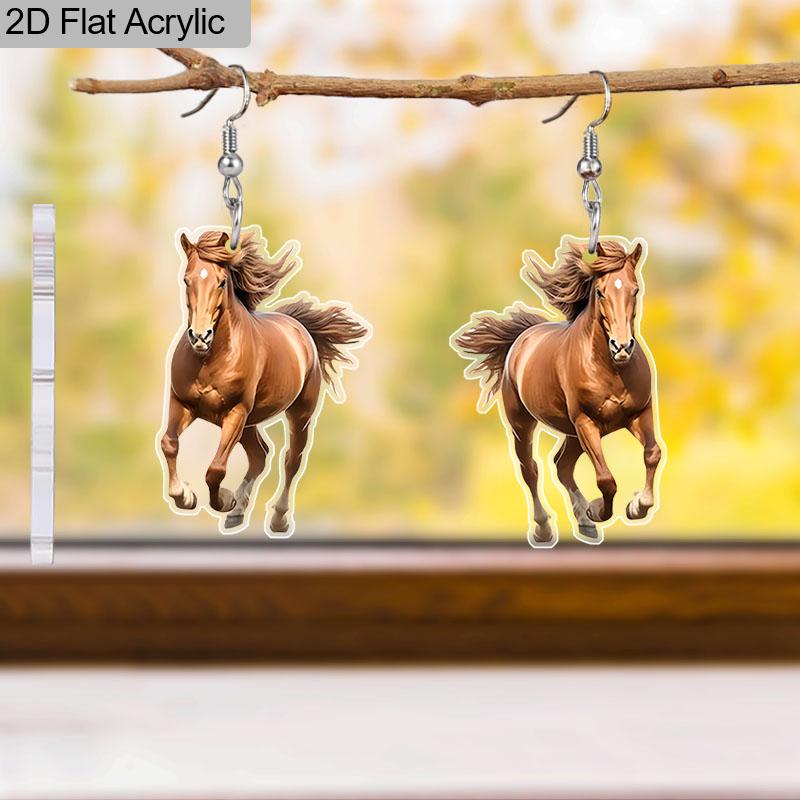 2D Cartoon Western Cowboy Running Horse Pattern Ear Jewelry Dangle Earring Daily Outfits Party Accessories Perfect Gift for Family/ Friends