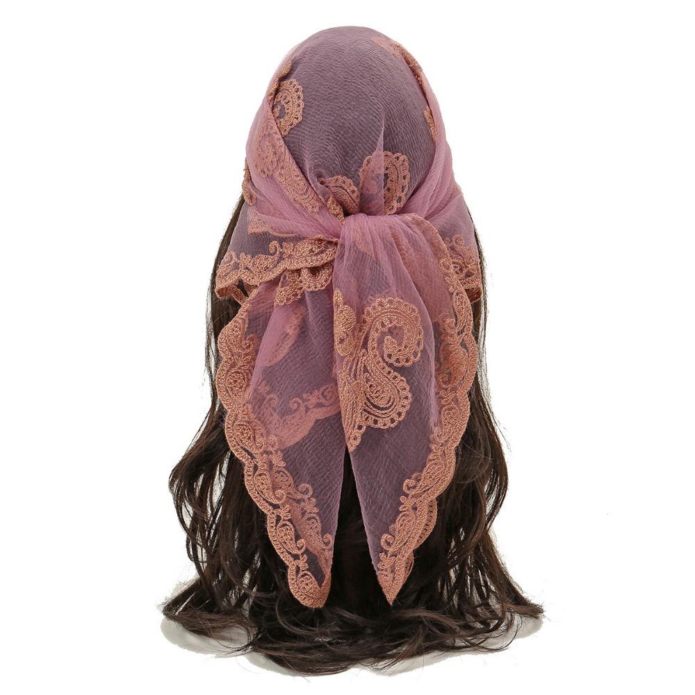 Embroidered Lace Embroidery Square Scarf Thin Lace Trim Lace Headwrap Hair Wrap Breathable Fabric Cashew Flower Bandana