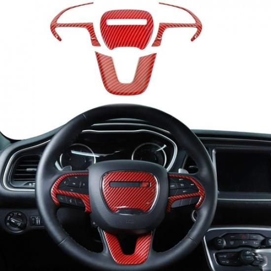 4x For 2015- Dodge Charger Accessory Carbon Fiber Steering Wheel Cover Trim