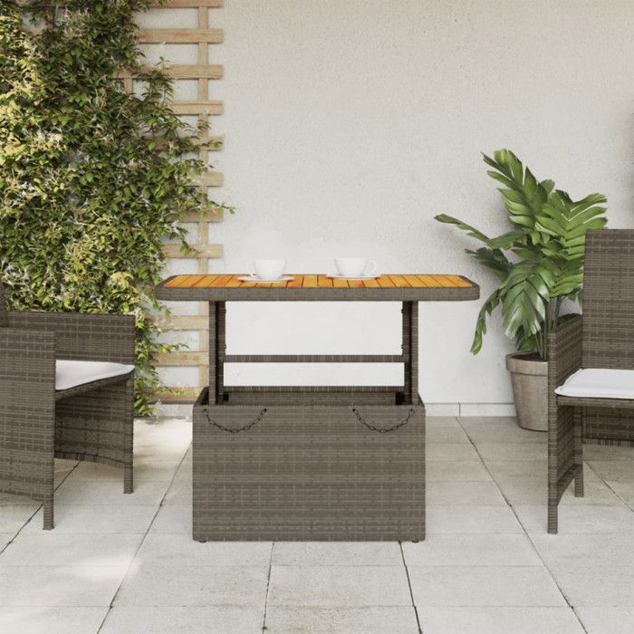 VidaXL Garden Table, Coffee Table, Dining Table, Patio Furniture Courtyard Balcony Outdoor, Grey Wicker and 368276.