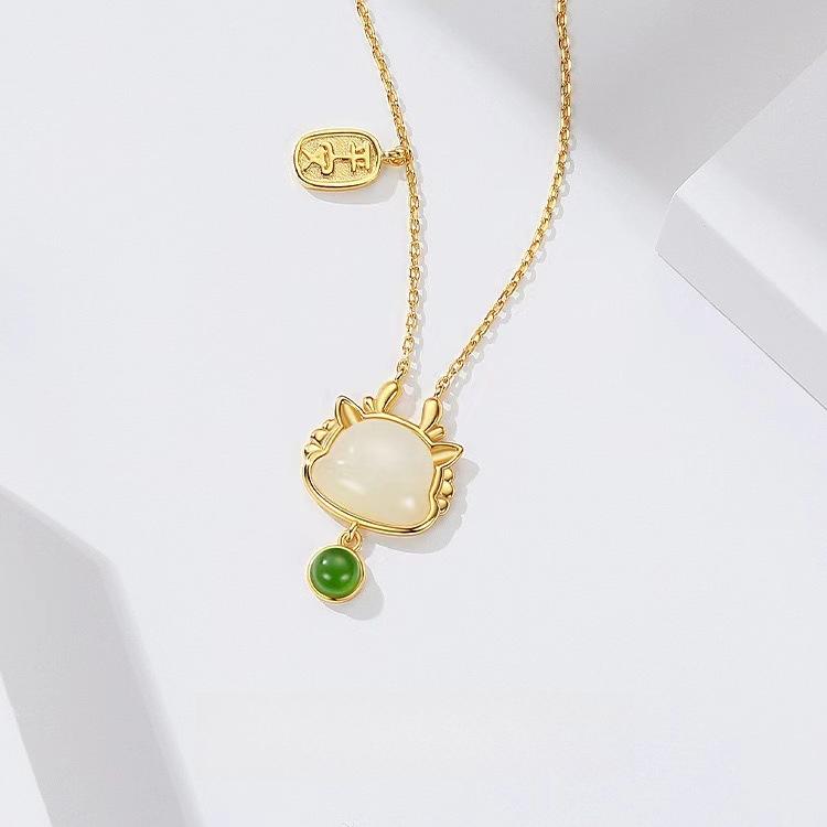 Ping An Bubble Dragon Pendant Necklace Women's New Chinese Style High-end Collarbone Chain Gift