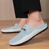 Fashion Men's Breathable Muller Shoes Hollow Out Genuine Leather Slip-On Walking Shoes Fashion Casual Flats Non-Slip Mens Slip on Shoes