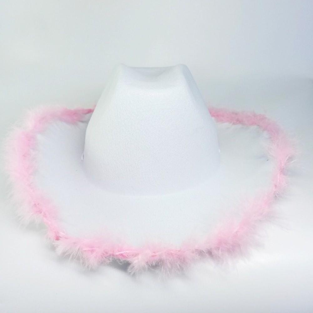 Furry Trim Jazz Hat Wide Brim Cowgirl Hat Fashion Western Cowboy Hat Stage Performance