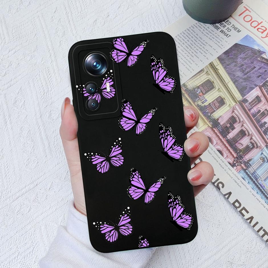 For Xiaomi 12T Case Hot New Design Cute Cat Butterfly Cartoons Matte Liquid Silicone Shell For Xiaomi 12T Pro Ultrathin Fundas