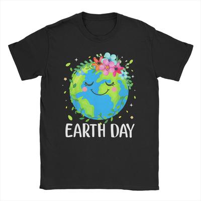 Frohen Tag der Erde Niedrige Erde mit Blumen Tag der Erde 2026 T-Shirts Herren Damen 100% Baumwolle T-Shirt Rundhals T-Shirt Bedruckte Kleidung