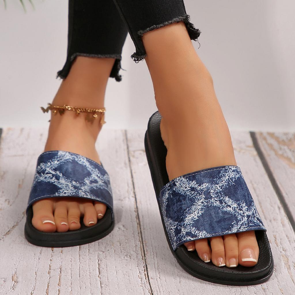 Moda 2025 Nuove infradito da donna oversize stampate Sandali da spiaggia a punta aperta in denim