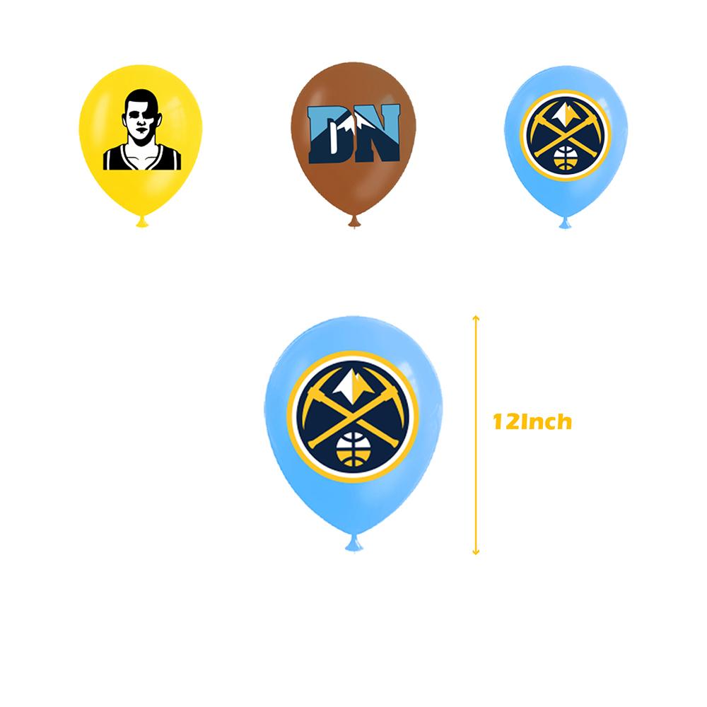 32pcs Denver Nuggets Party Supplies include a Banner, Cake Toppers, Balloons
