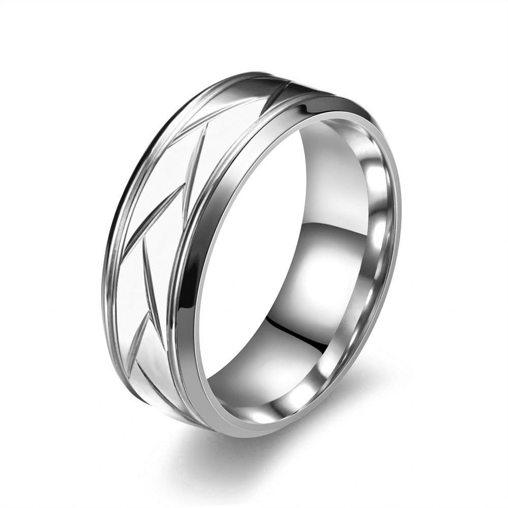 8MM Patterned Twill Men's Titanium Steel Ring