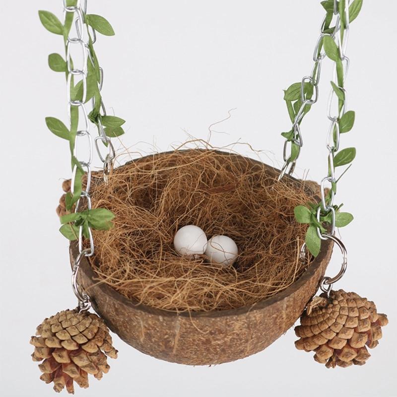 Hanging Bird House For Cage Bird Swing Toy With Chewing Toy Coconut Bird Nest Breeding Nesting Parrots Hanging Bed