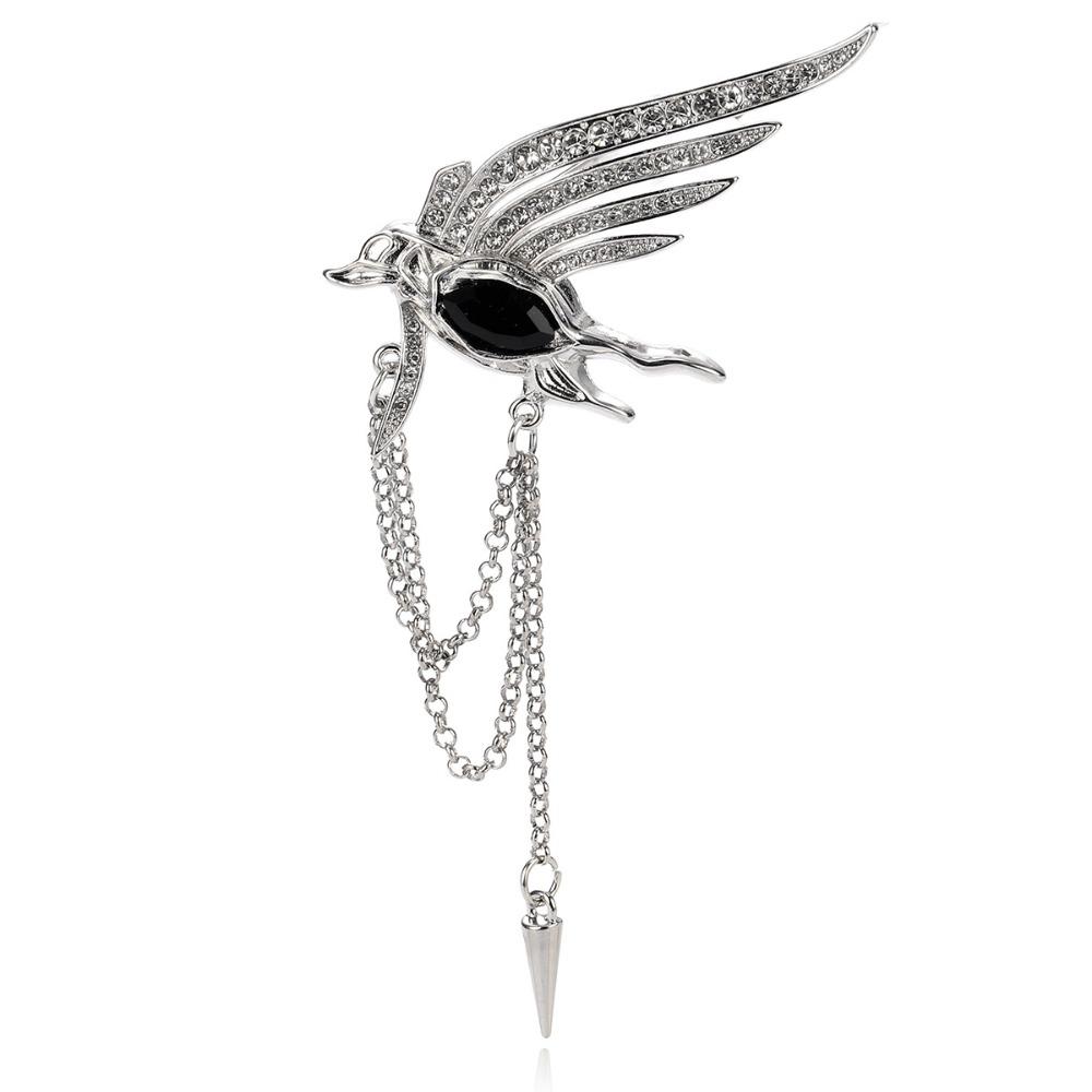 New Arrival Luxury Metal Phoenix Brooch Rhinestones Wing Design Tassel Lapel Pin Badge High-end Fashion Jewelry Gift for Women