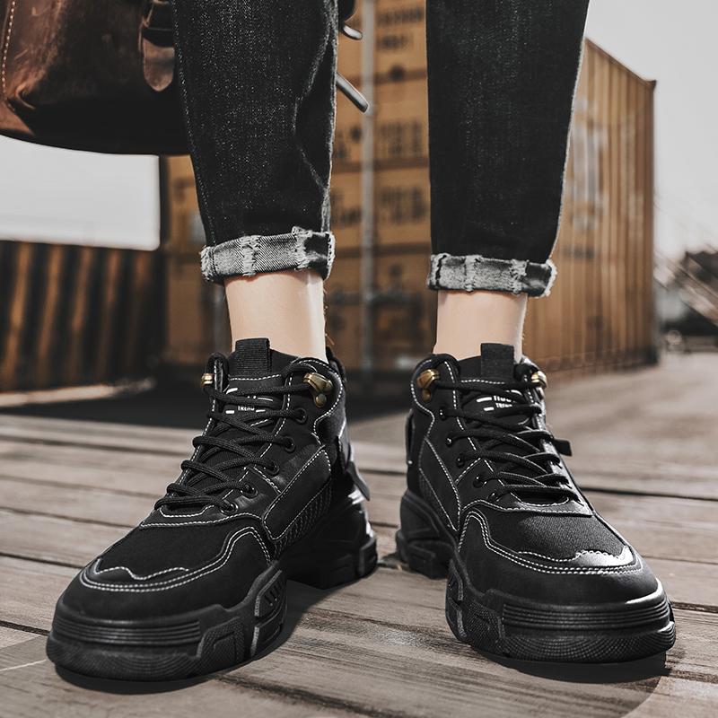 Spring Autumn Men's Fashion Boots Outdoor Lightweight Round Toe Comfortable Trendy All-match Wear-Resistant Platform Boots