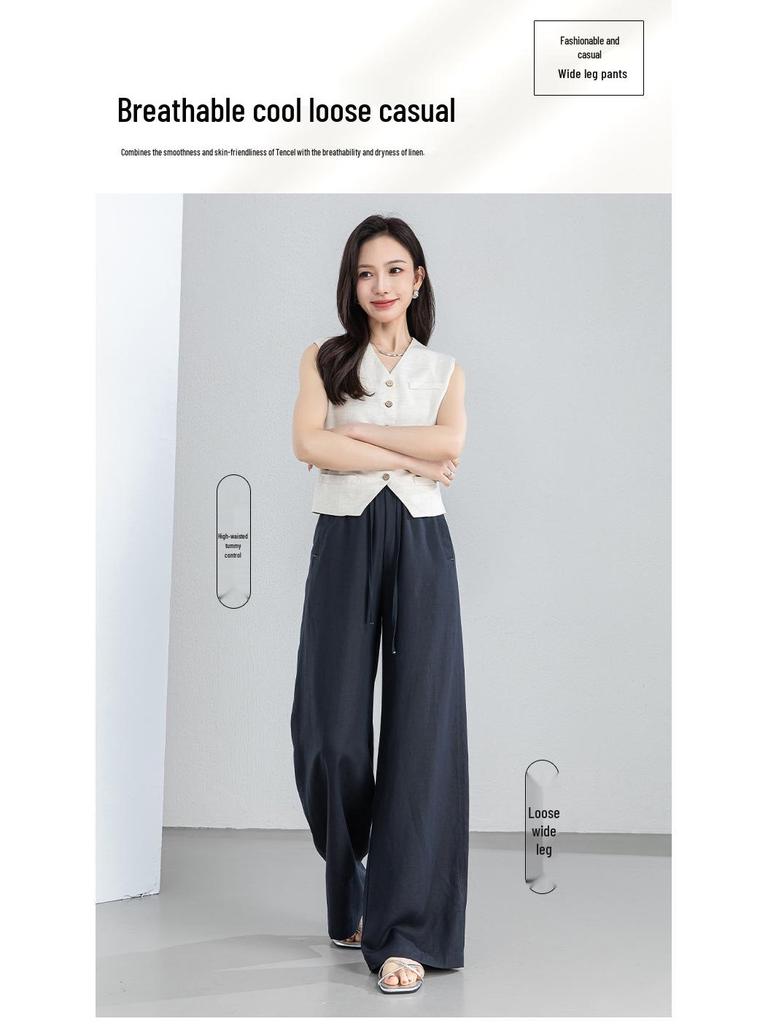 Yifeilaicer Women's Linen Wide-Leg Summer Pants - 2026 Ice Silk Casual Drape