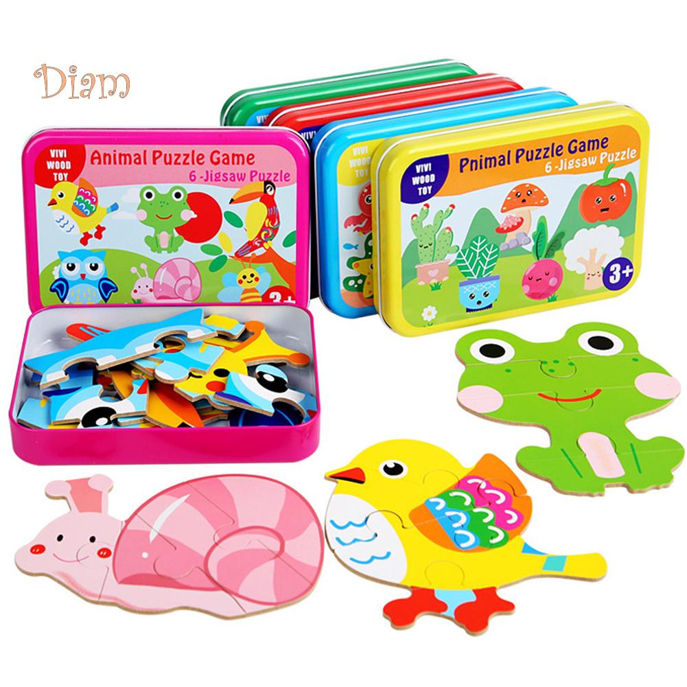 Buy T&T 6Pcs Kids Animal Vegetable Vehicle Wooden Jigsaw Puzzle Early ...
