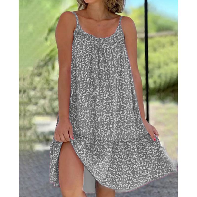 Moda feminina vestido estilingue verão casual sem mangas oversized floral impressão festa vestidos soltos feminino