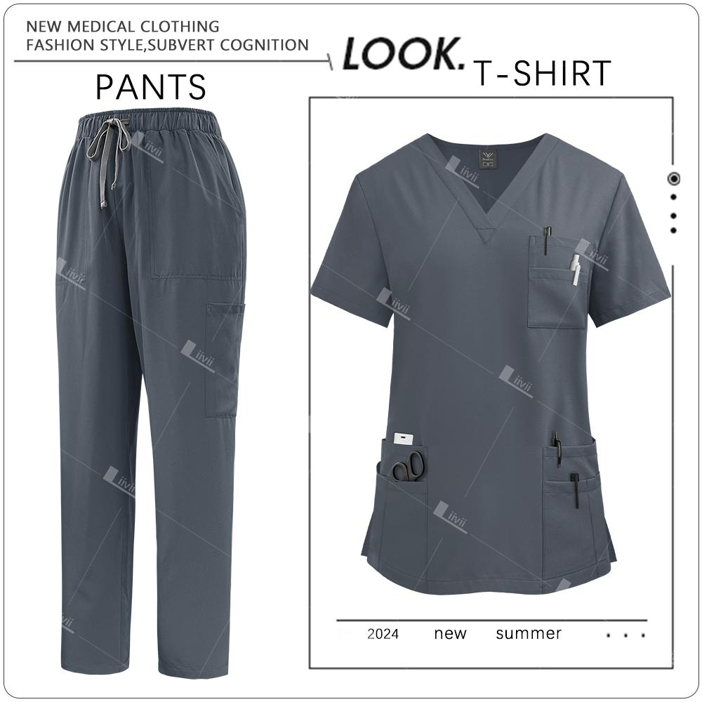 Новая медсестринская форма Эластичные топы Брюки Женская Мужская Набор скрабов Прямые брюки Стоматологическая Больничная Клиническая Рабочая одежда Медицинская форма S