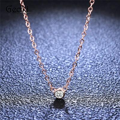 Rose Gold Original 0.1 Carat Round Brilliant Cut Diamond Test Past D Color Moissanite Pendant Necklace Small Gemstone Jewelry