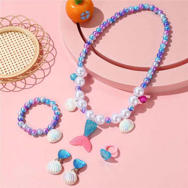 

5 pcs/set Sweet Jewelry Set Fashion Party Festival Accessories Cute Girl Women s Perfect Gift Necklace Bracelet Earring Ring Set 45cm