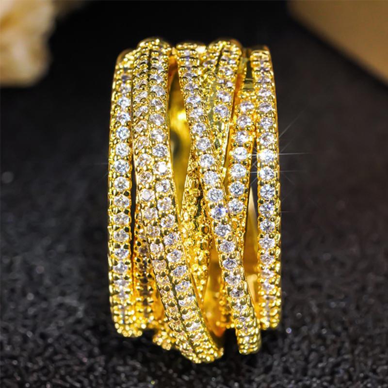 Huitan Luxury Rings Female Novel Multi-level Designed Finger Accessories with Shiny Cubic Zirconia Charms Wedding Band
