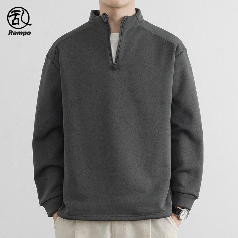 Men s Winter Fleece Half-Zip Stand Collar Hoodie L