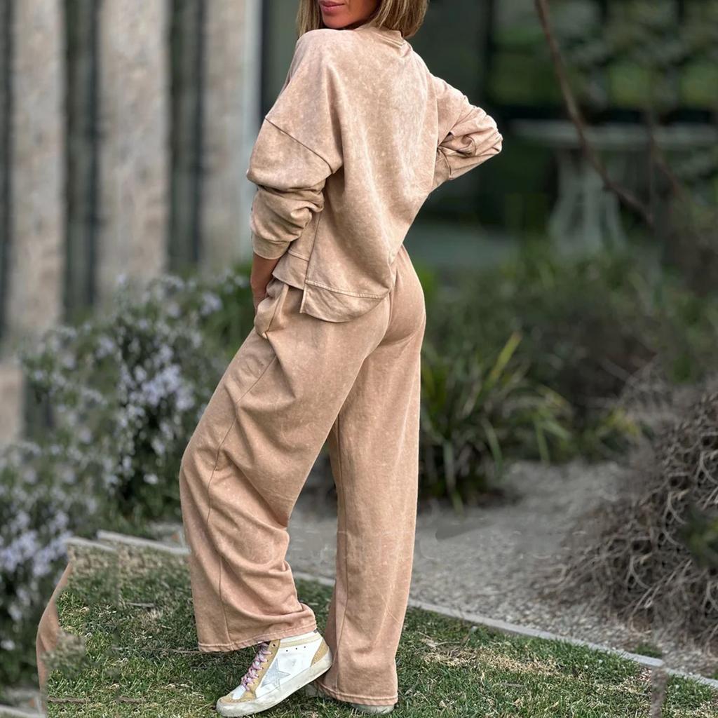 Women's Fashion Two-piece Solid Color Long-sleeved Sweatshirt Trousers Casual Set