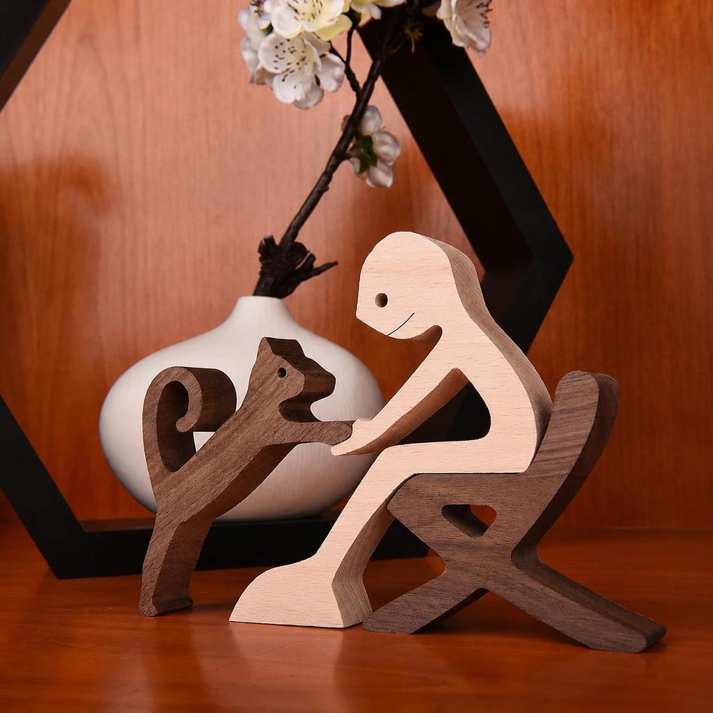 Nordic puppy family wooden ornaments handicrafts creative desktop puppy family decoration pet commemorative ornaments