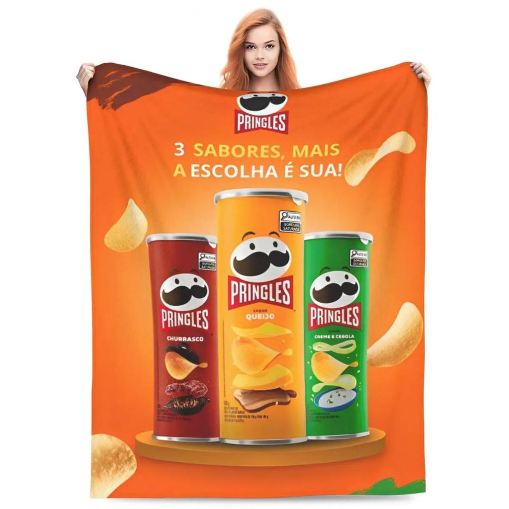 Pringles Chips Flanelltepper Potetsnacks Morsomme Kastepledd for Hjemmet 125*100cm Teppebit