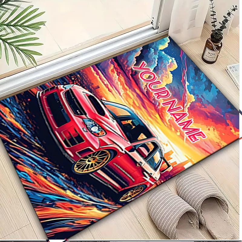 1PC Custom Name "Custom Car Artwork" Theme Floor Mat Ideal for Living Room, Game Rooms, Office, Bedroom, Office Floor Mat , Floor Mats for Home
