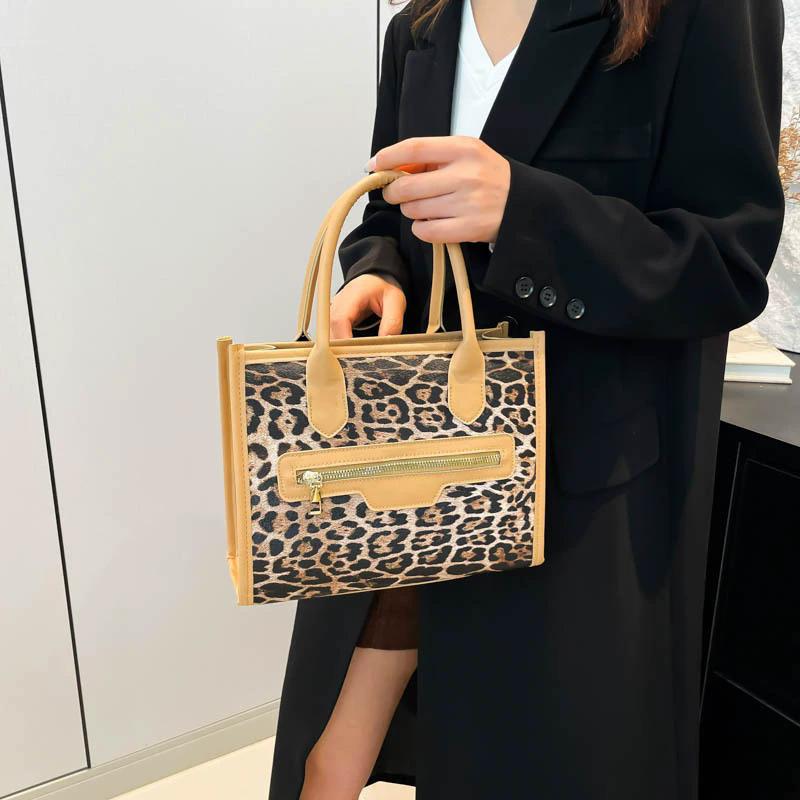 Women's Leopard Print PU Leather Shoulder Bags Casual Handbag Top Handle Purse for Shopping and Travel Commuter Bag