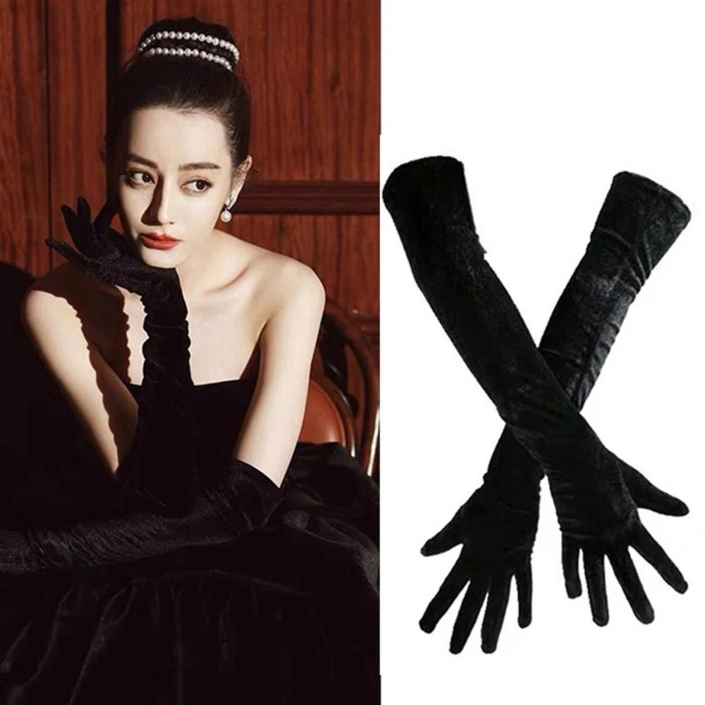 53cm Women's Fluffy Gloves Elegant Bride's Long Mittens Velvet Long Gloves  Dress-Up  Accessories