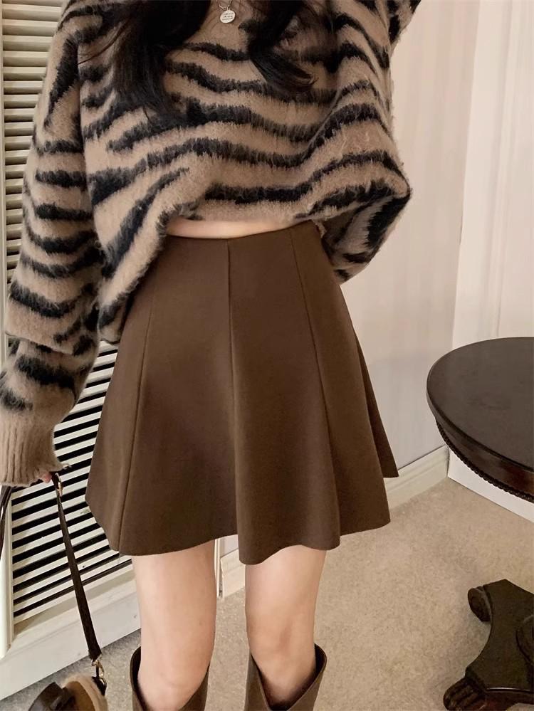 2025 Women's Woolen High Waist Midi Bodycon Skirt - Black, Plus Size, A-Line, Autumn/Winter Korean Style