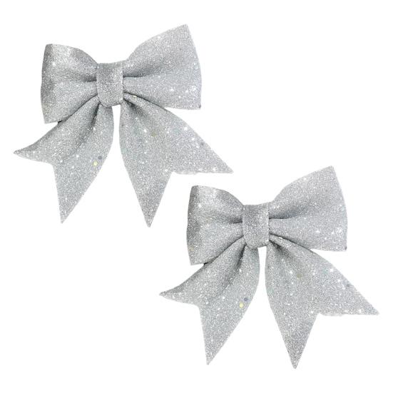 2Pcs Christmas Glitter Bowknot Reusable DIY Xmas Tree Gift Box Wreath