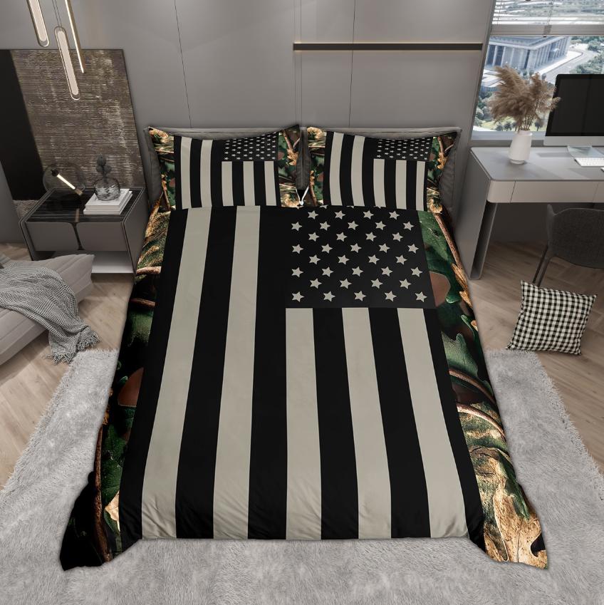 

Homewish American Flag Print Duvet Cover Set For Boys Men 2Pcs/3Pcs Geometry Camouflage Bedding Set Reversibal Bed Cover Set EU Single(135*200cm)3pcs