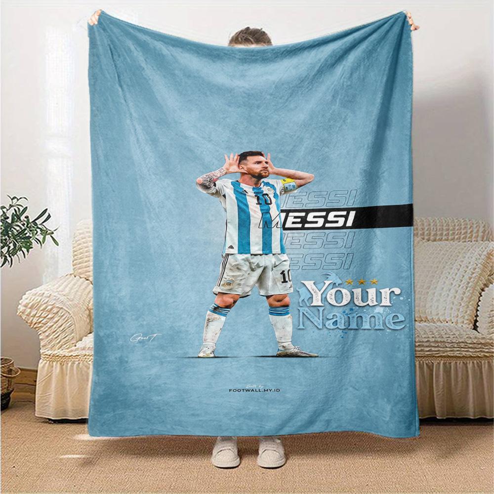 Football Messi Personalized Name Blanket Throw Customizable Blanket Comfortable Great for Picnics Couch Office Chair Sofa All-Season Use
