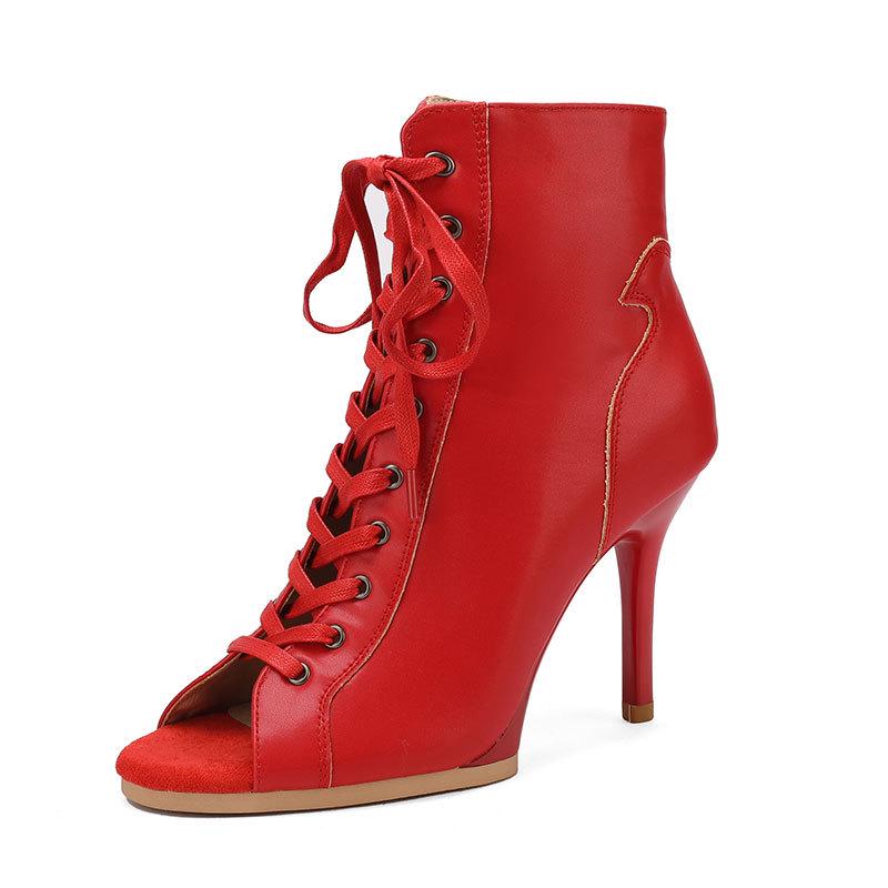 Women's Black Lace-up Ankle High Heels Jazz Dance Shoes with Soft Sole