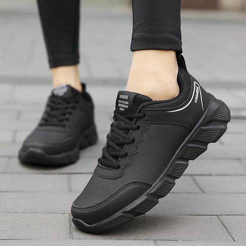 Large size sneakers, new leather lightweight running shoes, black waterproof casual shoes