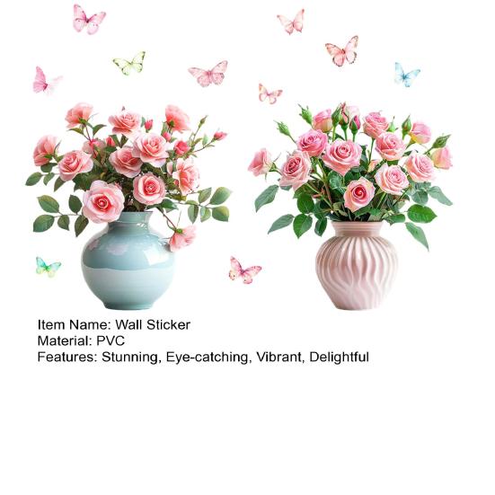 1 Pair Purple Flower Wall Sticker Peel And Stick Wildflower Butterfly Wall Decal Removable