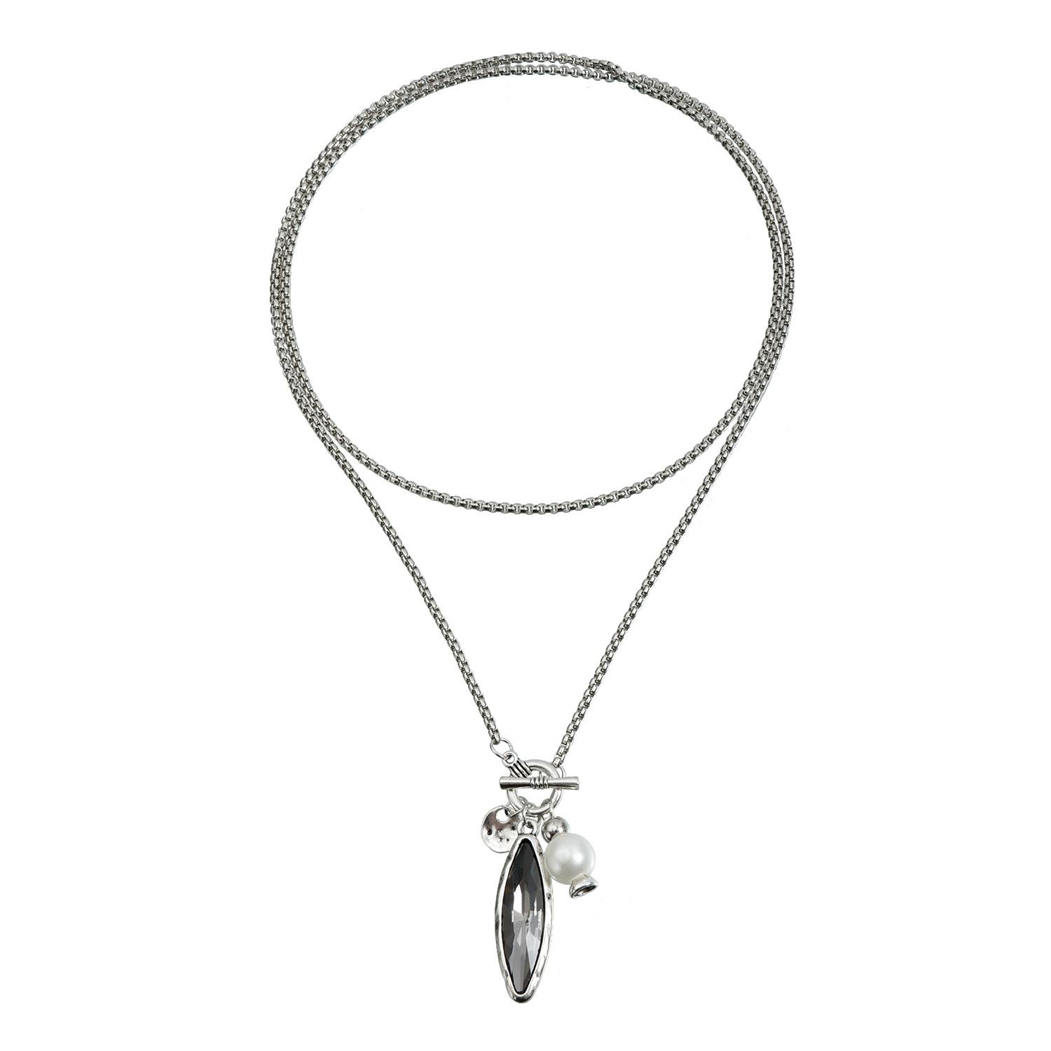

European and American jewelry fashion geometric section black diamond necklace women s ins trend long winter street shot sweater chain
