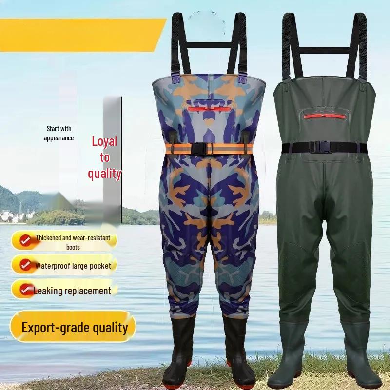 Men's One-Piece Full-Body Fishing Waders with Boots - Waterproof Rain Pants and Jacket Set