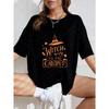 White Oversized T Shirt Witch Way To The Candy Halloween Print For Women Casual Autumn Outfit